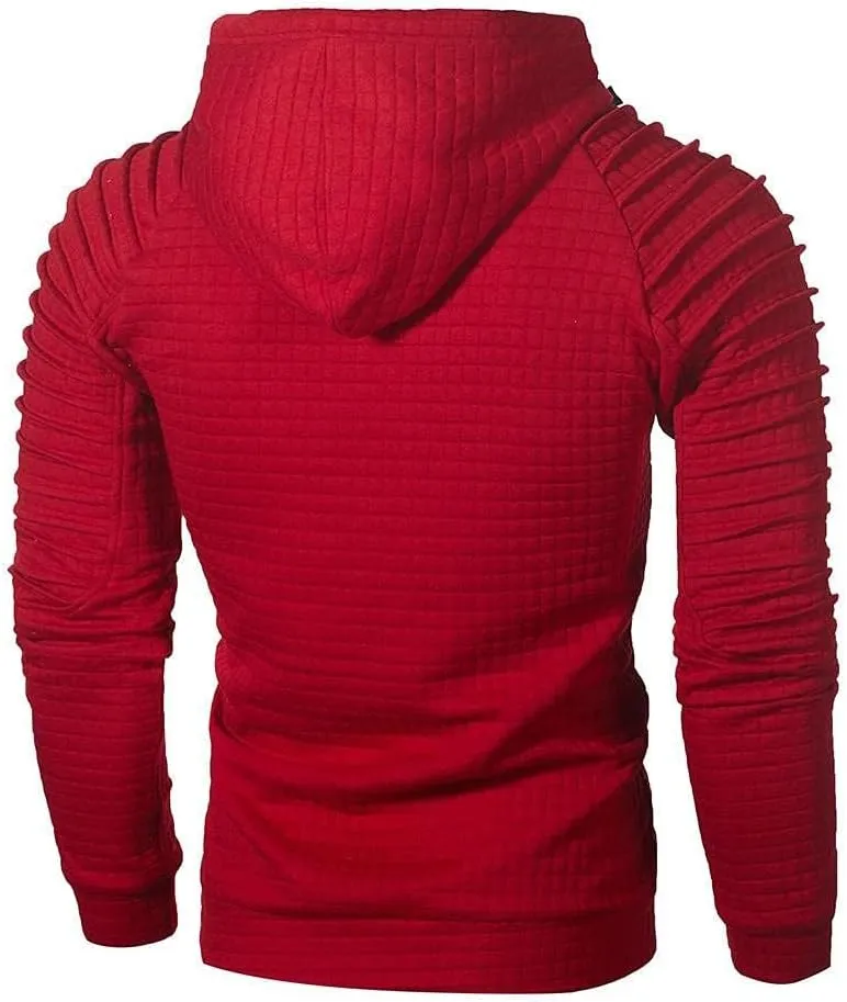 Mens Hoodies Pullover Casaul Long Sleeve Drawstring Hoodie Waffle Knit Hooded Sweatshirts for Men with Pocket
