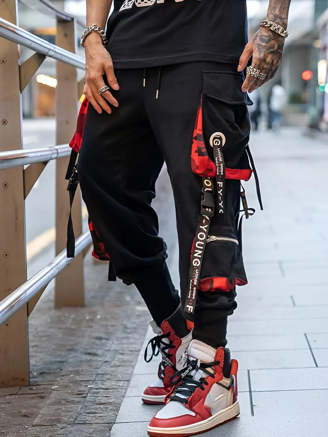 Men's Jogger Pants Techwear Hip Hop Harem Pants Streetwear Tactical Track Pants with Drawstring