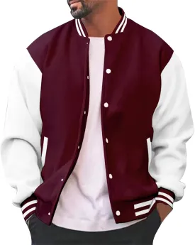 Mens Lightweight Packable Puffer Jacket Mens Varsity Jackets Faux Leather Sleeve Letterman Baseball Jacket Bomber Coat Harajuku Vintage Tops Wine