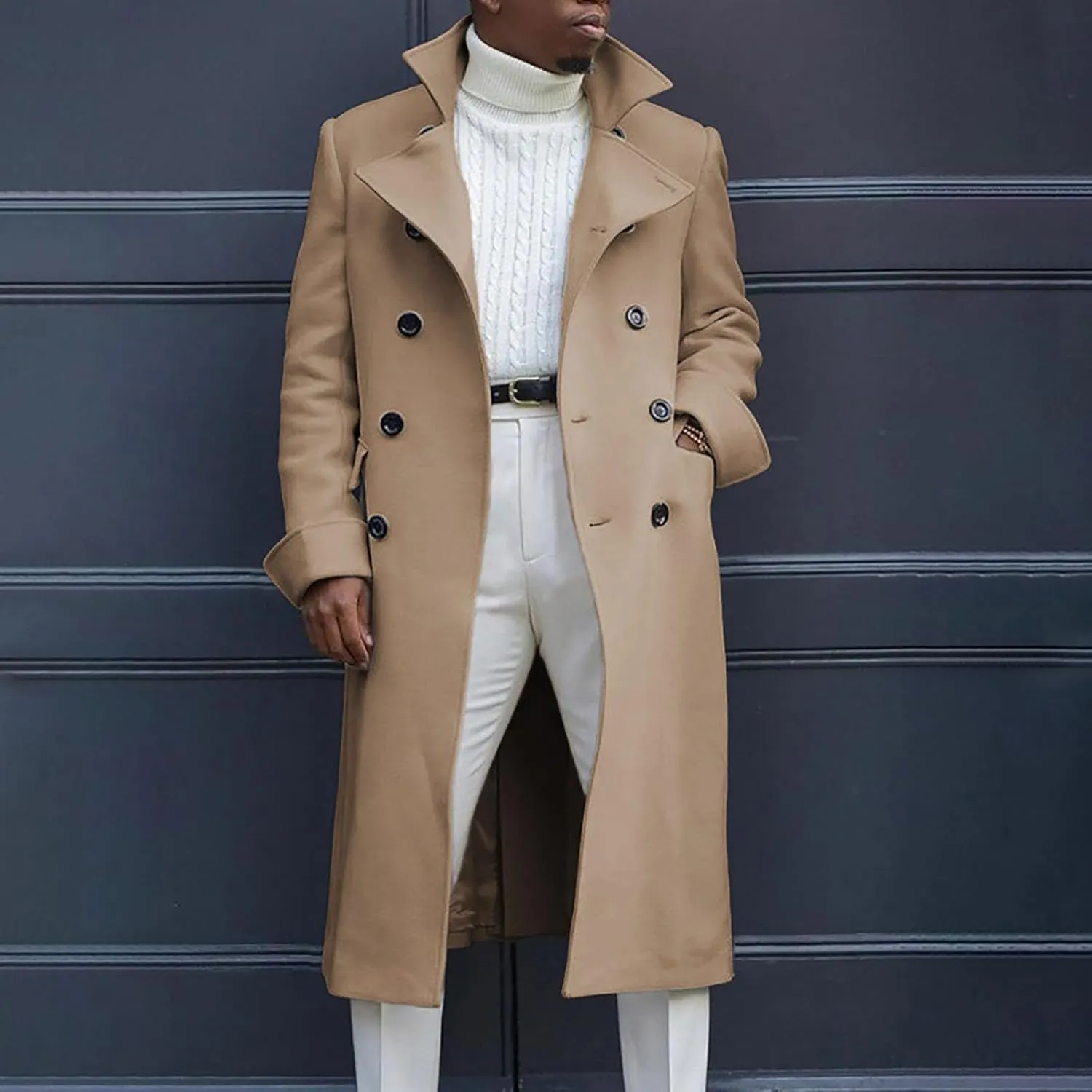 mens trench coat Coat Lapel Collar Long Sleeve Padded Leather Jacket Vintage Thicken Coat Sheepskin Jacket rain coat