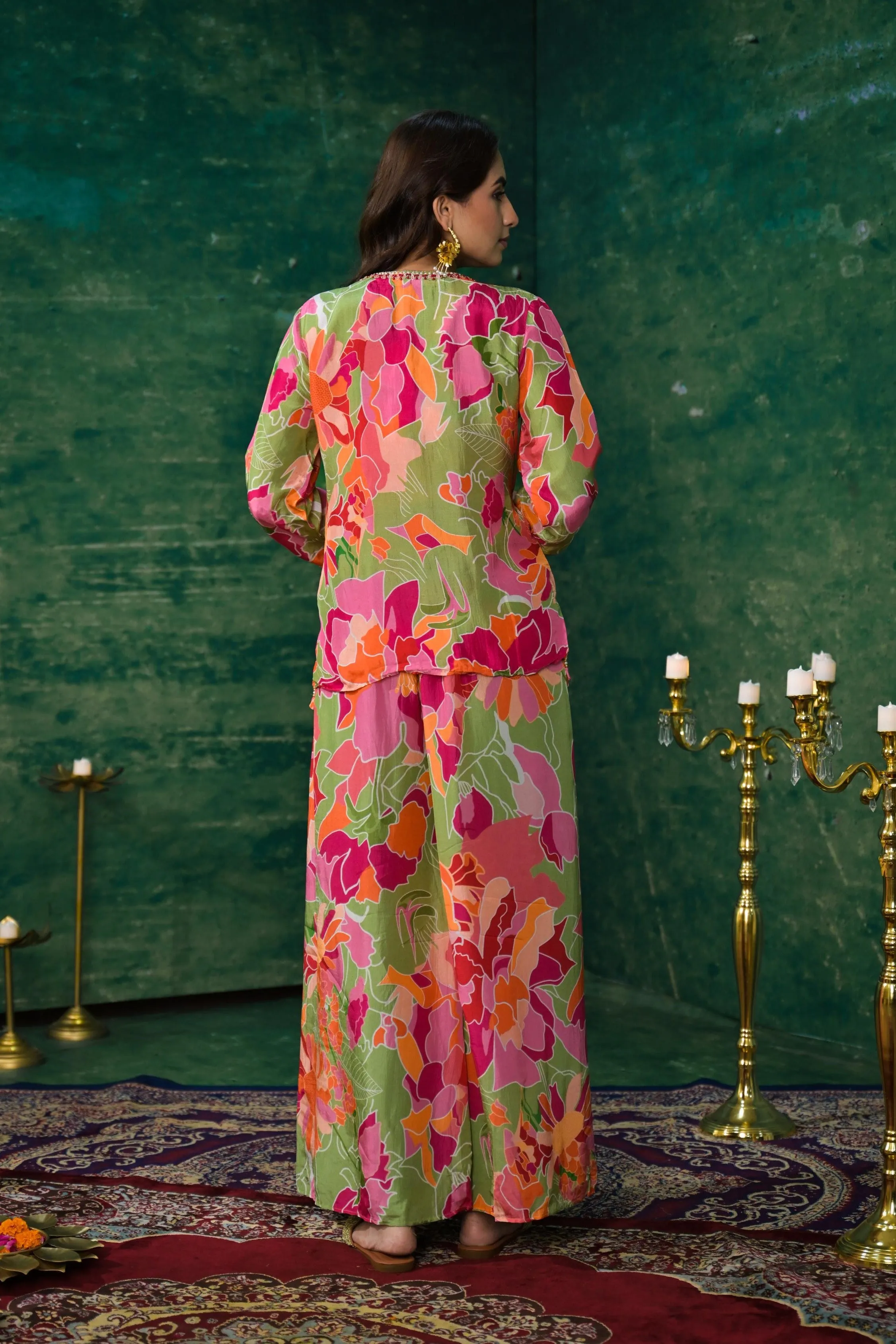 Multicolor Digital Printed Premium Silk Jacket Co-Ord Set