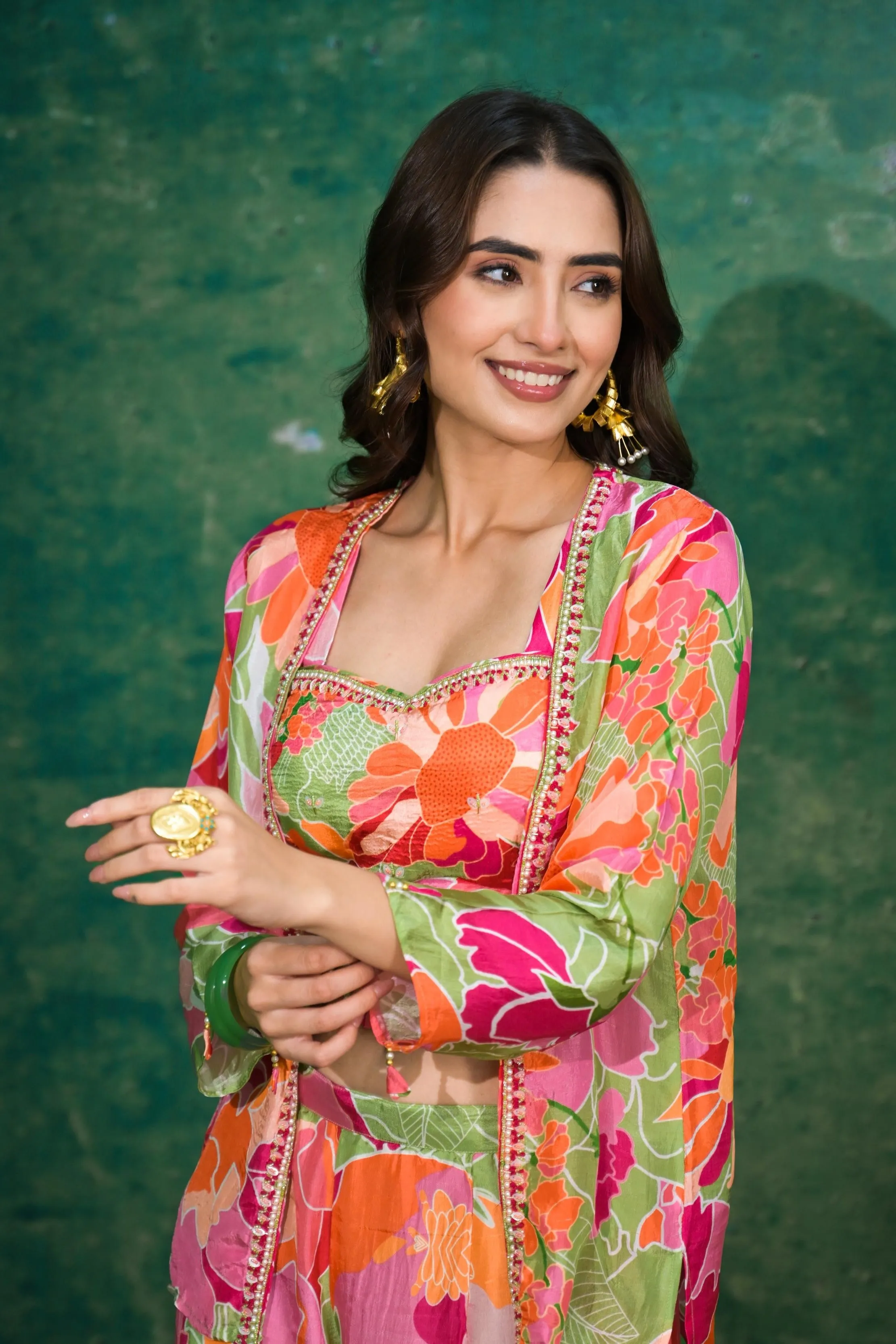 Multicolor Digital Printed Premium Silk Jacket Co-Ord Set