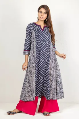 Navy Blue Cotton Printed Kurta