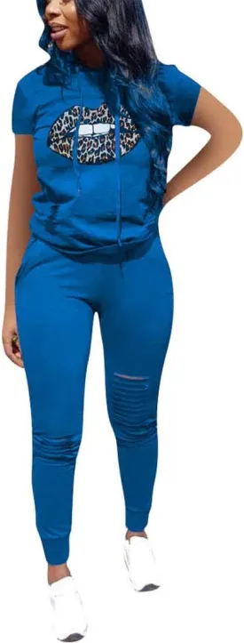 Nimsruc Two Piece Outfits for Women Short Sleeve Sweatsuit Casual Tracksuit
