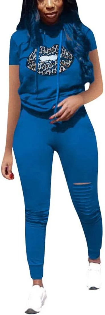 Nimsruc Two Piece Outfits for Women Short Sleeve Sweatsuit Casual Tracksuit