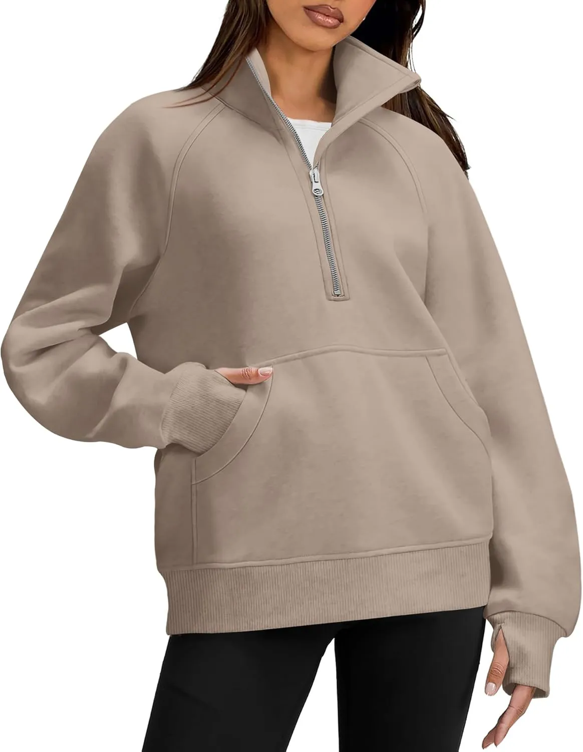 OFEEFAN Quarter Zip Sweatshirts For Women Pullover Oversized Hoodies Sweaters Fall Outfits Winter Clothes Thumb Hole 2024