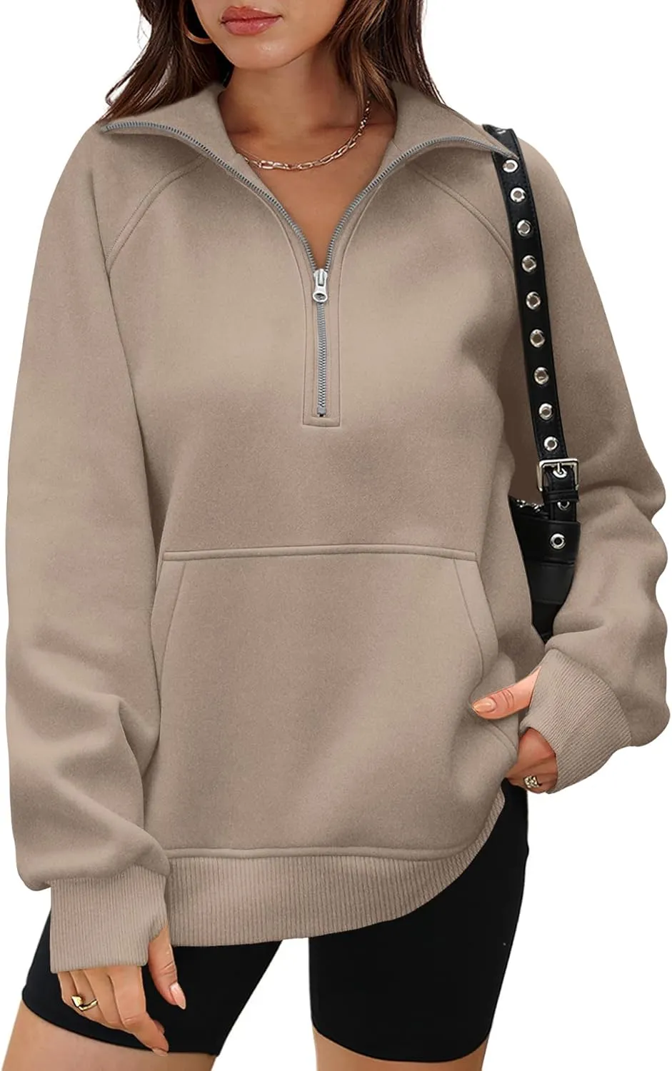 OFEEFAN Quarter Zip Sweatshirts For Women Pullover Oversized Hoodies Sweaters Fall Outfits Winter Clothes Thumb Hole 2024