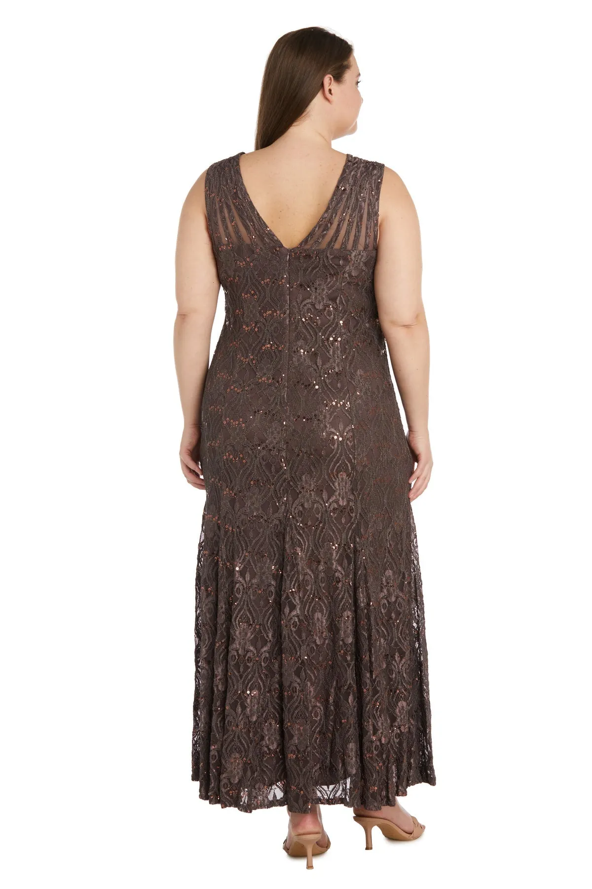 Plus Size Sequined Lace Gown with Sheer Inserts