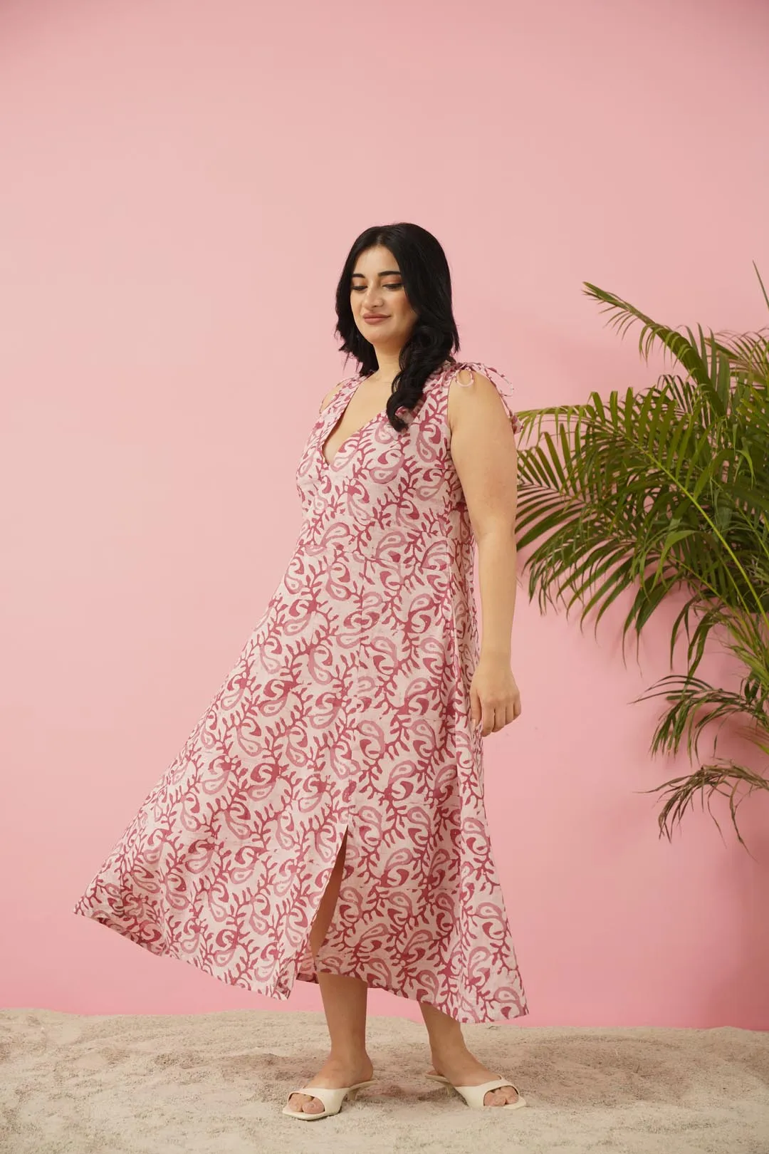 Radiant Pink Cotton Maxi Dress