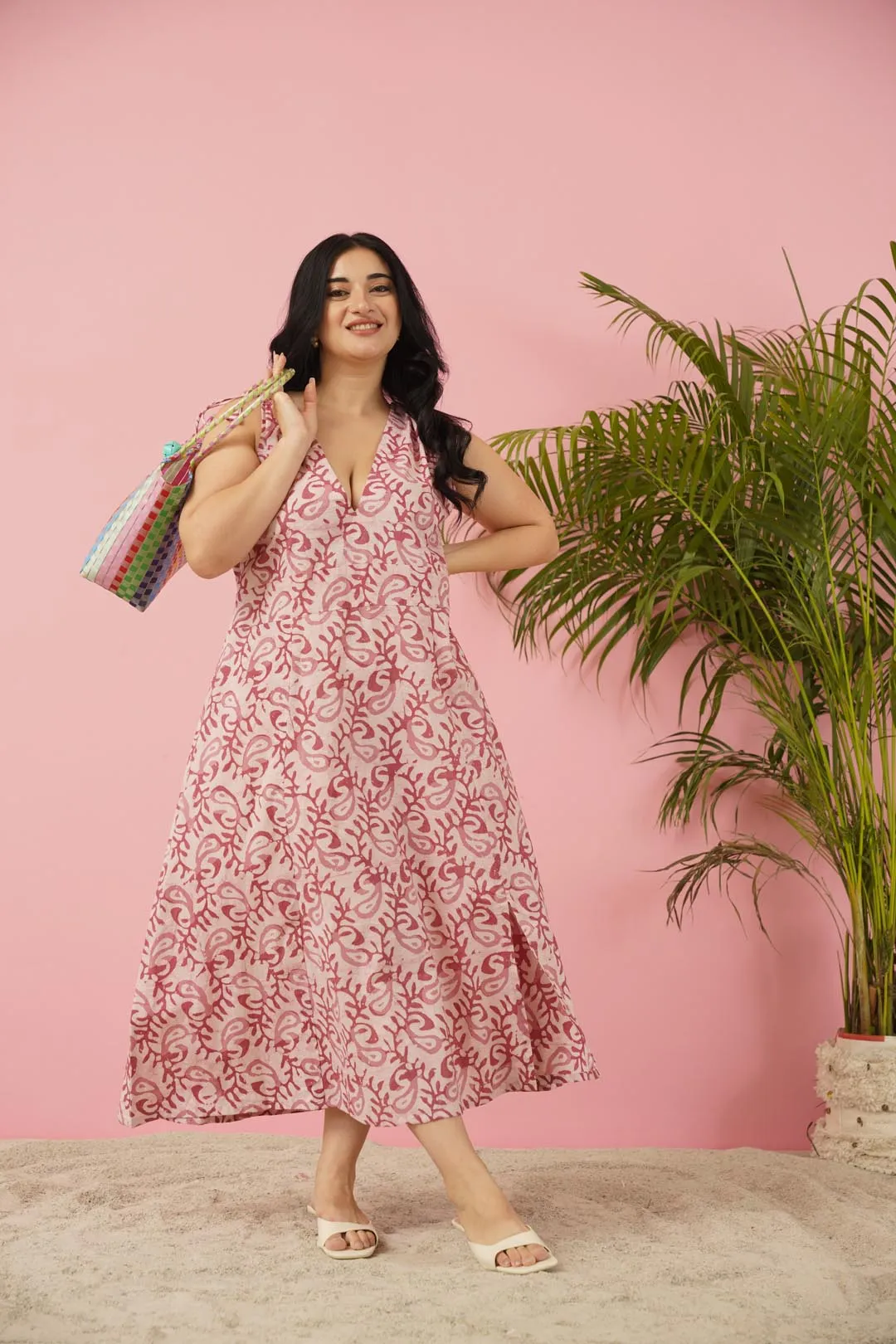 Radiant Pink Cotton Maxi Dress