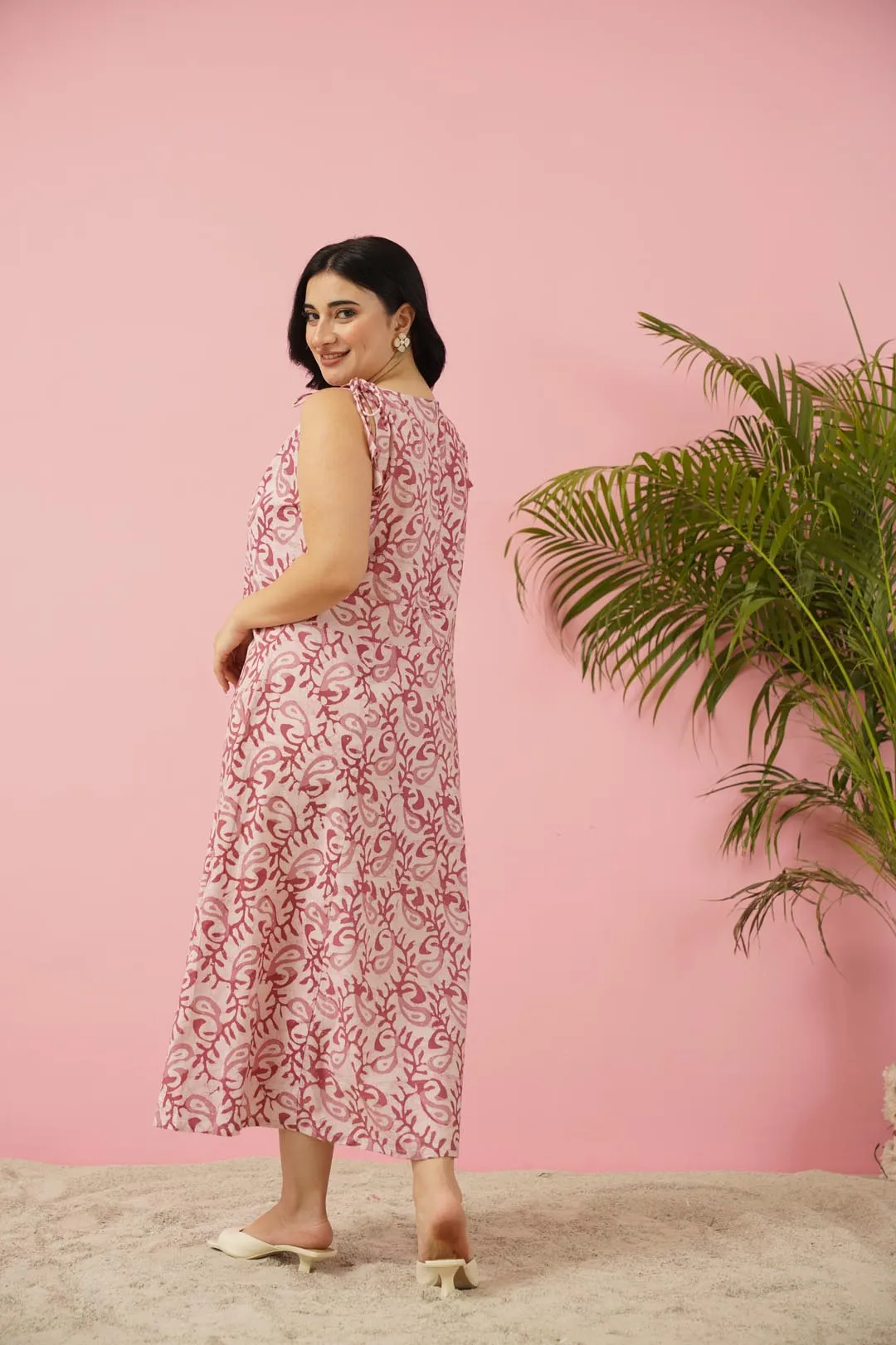Radiant Pink Cotton Maxi Dress