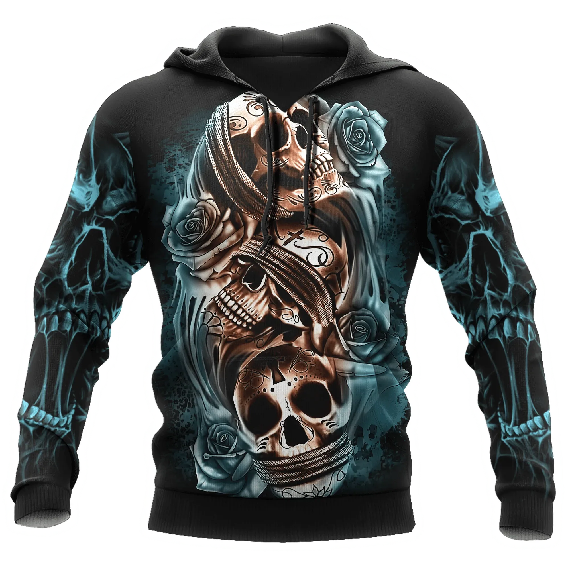 Rose Skull Smoke Hoodie, 3D Full Printed Hoodie With Skull Rose, Skull Hoodies