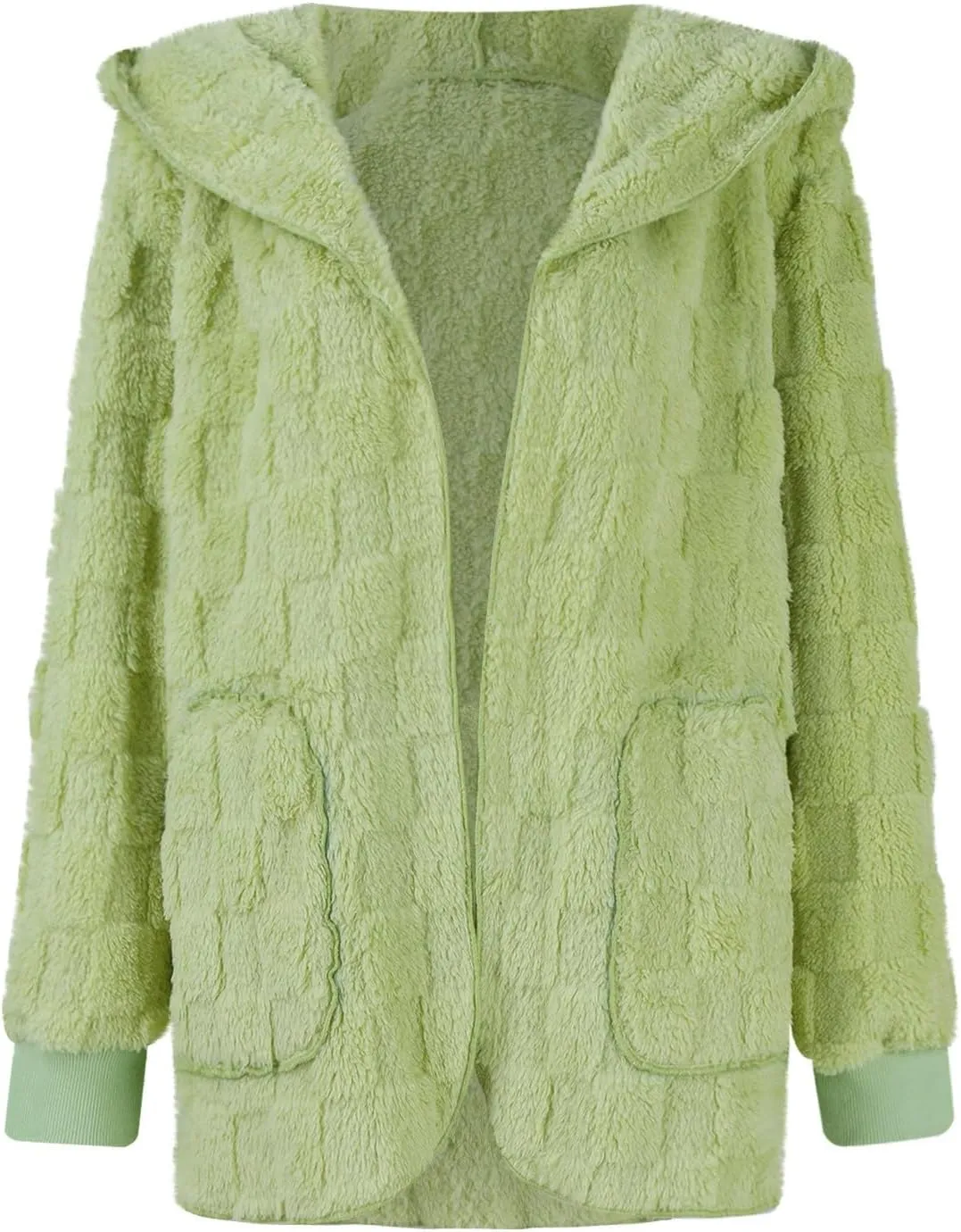 Sherpa Jacket Women Fuzzy Open Front Fleece Lined Jackets Soft Warm Hooded Cardigan Sweater Winter Coat with Pockets