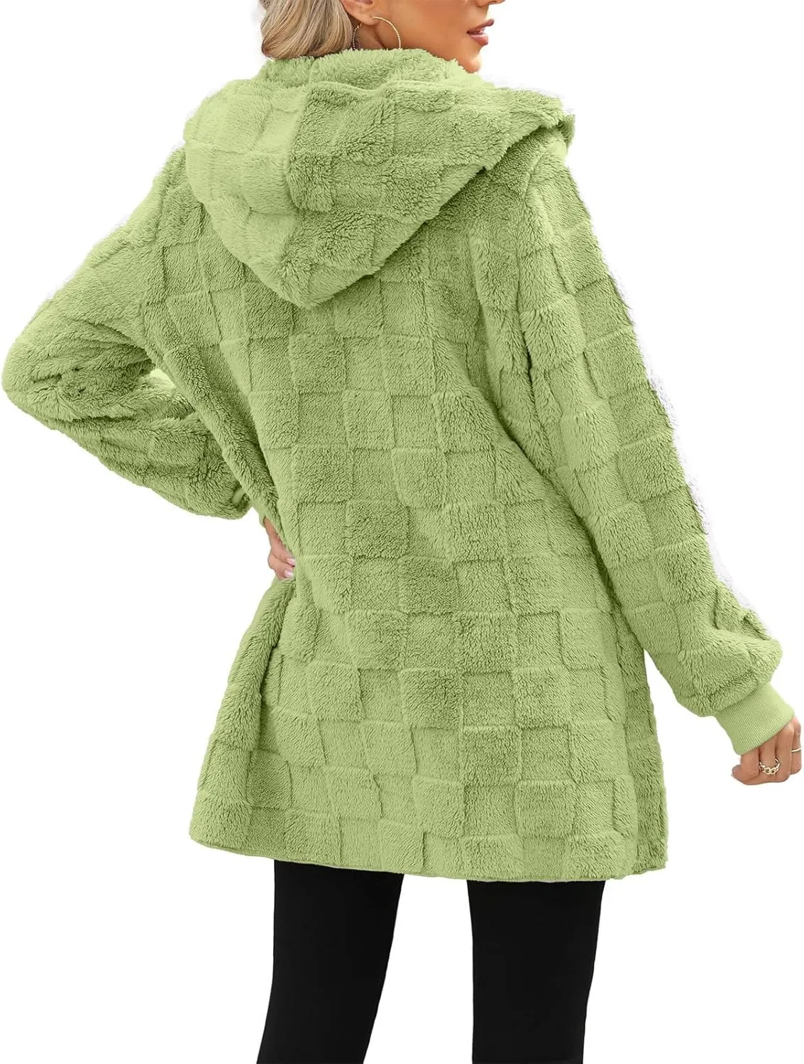 Sherpa Jacket Women Fuzzy Open Front Fleece Lined Jackets Soft Warm Hooded Cardigan Sweater Winter Coat with Pockets