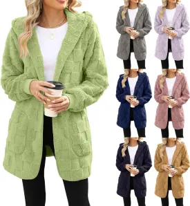 Sherpa Jacket Women Fuzzy Open Front Fleece Lined Jackets Soft Warm Hooded Cardigan Sweater Winter Coat with Pockets