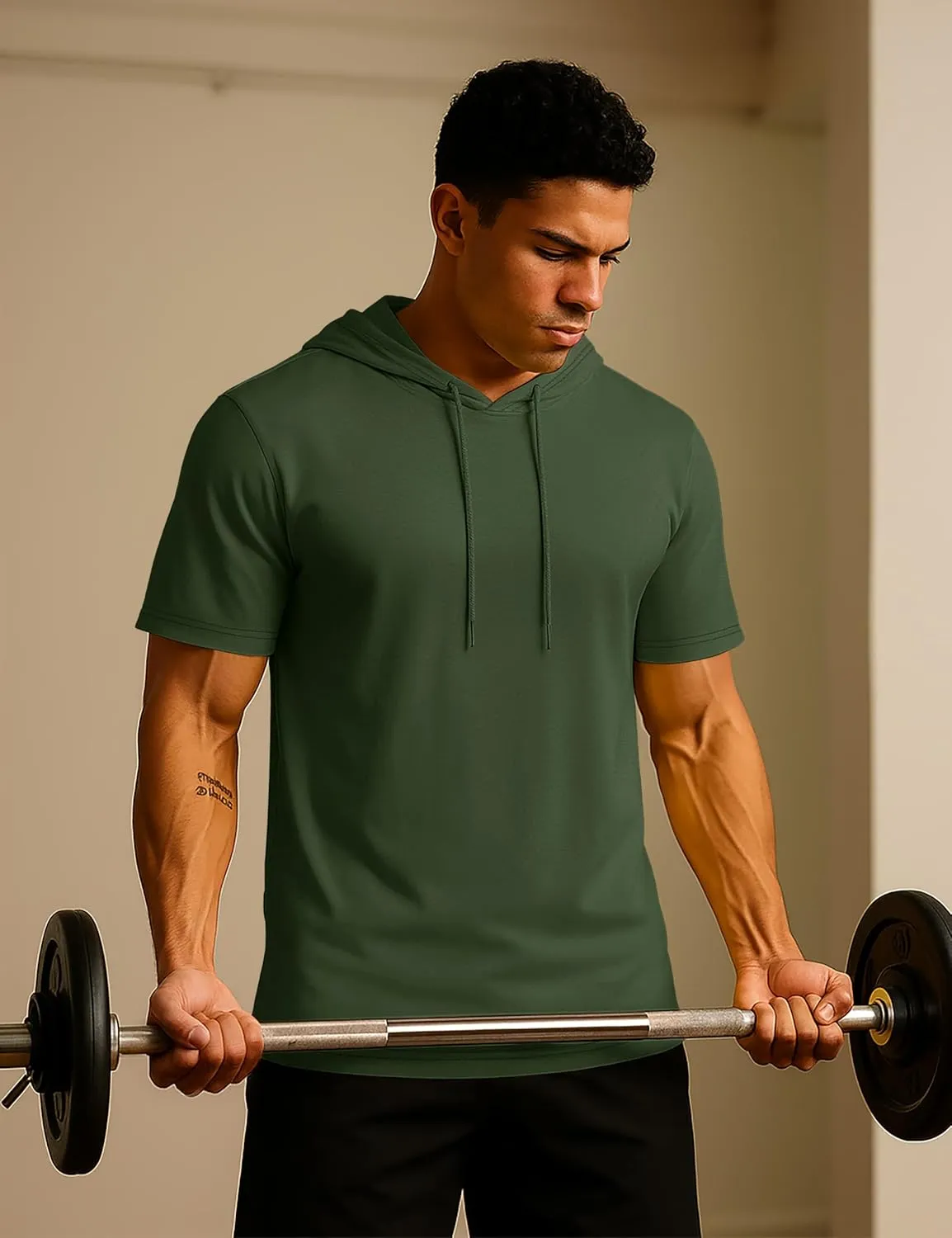TACVASEN Short Sleeve Hoodies for Men Cotton Hoodies Summer Sweatshirt Lightweight Breathable Workout Shirts Pullover