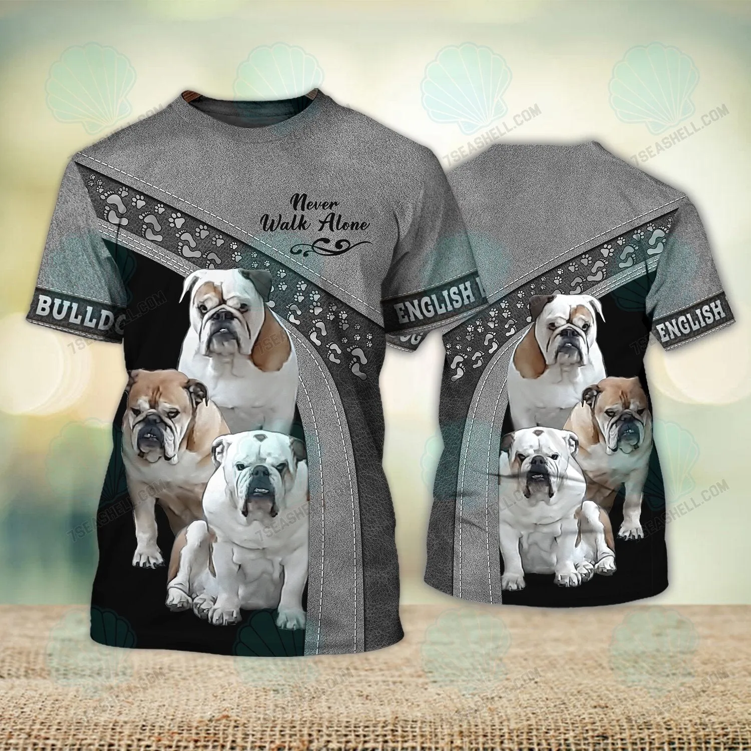 Three English Bulldog Love Never Walk Alone 3D Full Print Shirts, Christmas Dog Memorial Gifts for loss of Dog