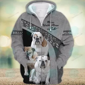 Three English Bulldog Love Never Walk Alone 3D Full Print Shirts, Christmas Dog Memorial Gifts for loss of Dog