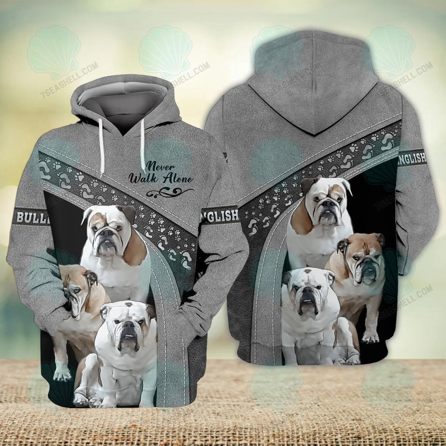 Three English Bulldog Love Never Walk Alone 3D Full Print Shirts, Christmas Dog Memorial Gifts for loss of Dog