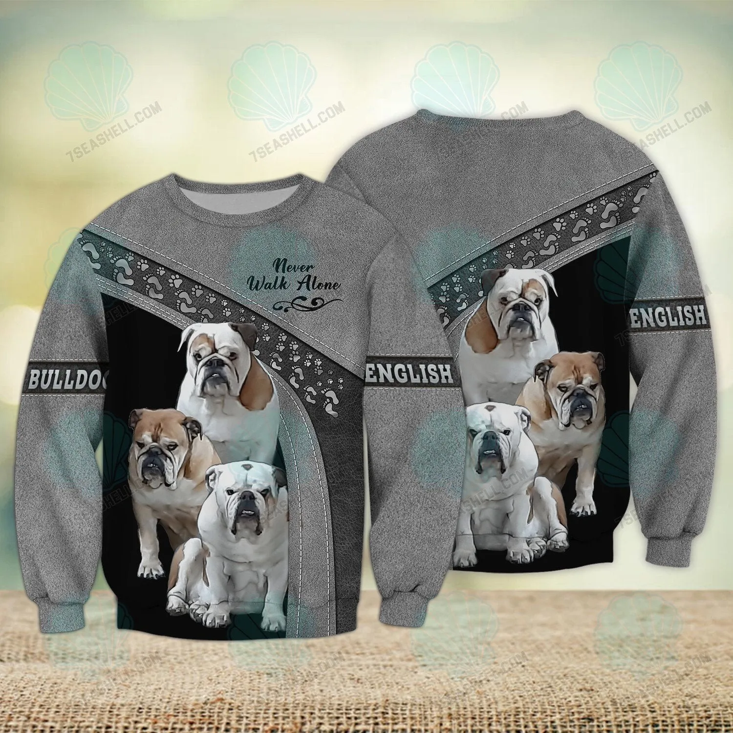 Three English Bulldog Love Never Walk Alone 3D Full Print Shirts, Christmas Dog Memorial Gifts for loss of Dog