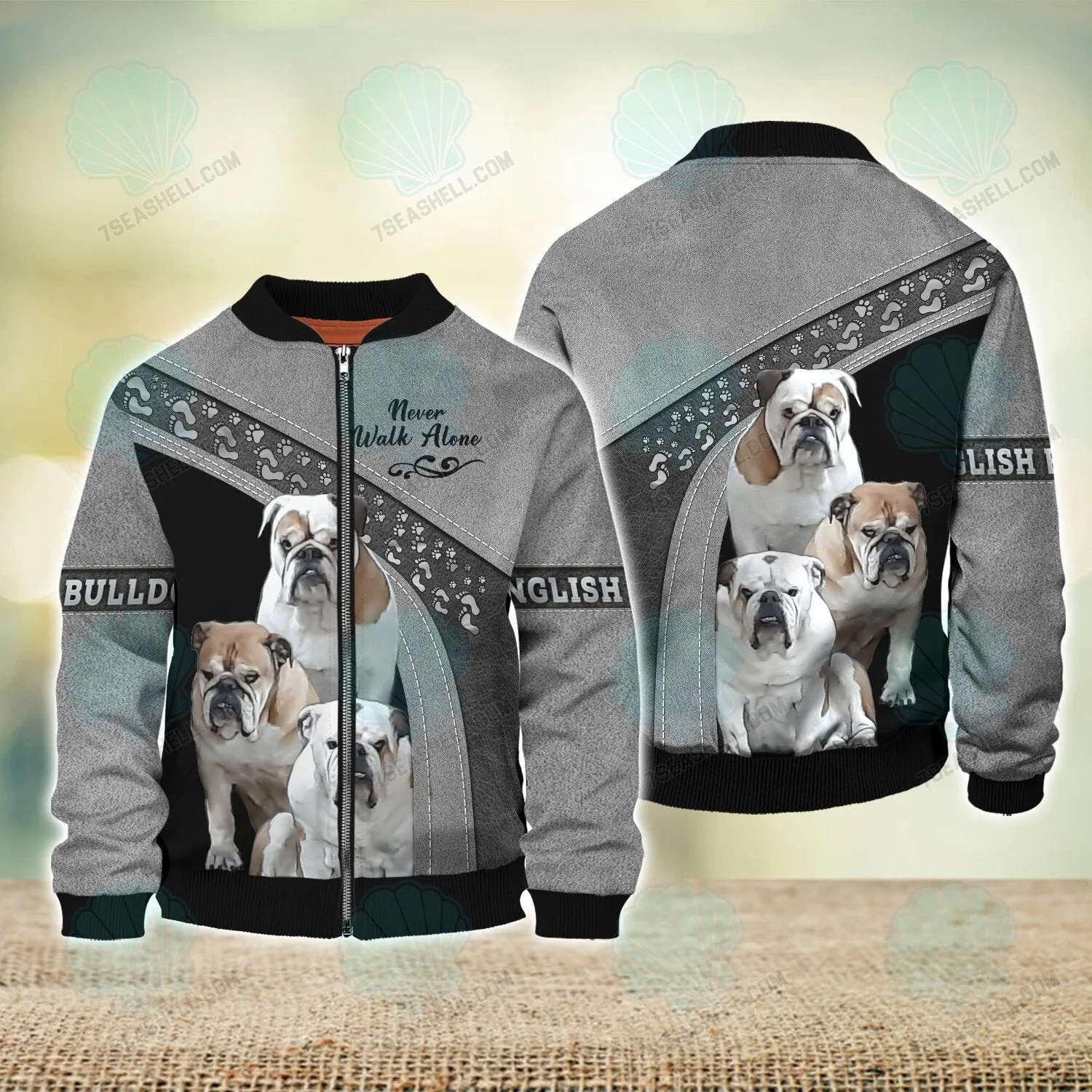 Three English Bulldog Love Never Walk Alone 3D Full Print Shirts, Christmas Dog Memorial Gifts for loss of Dog