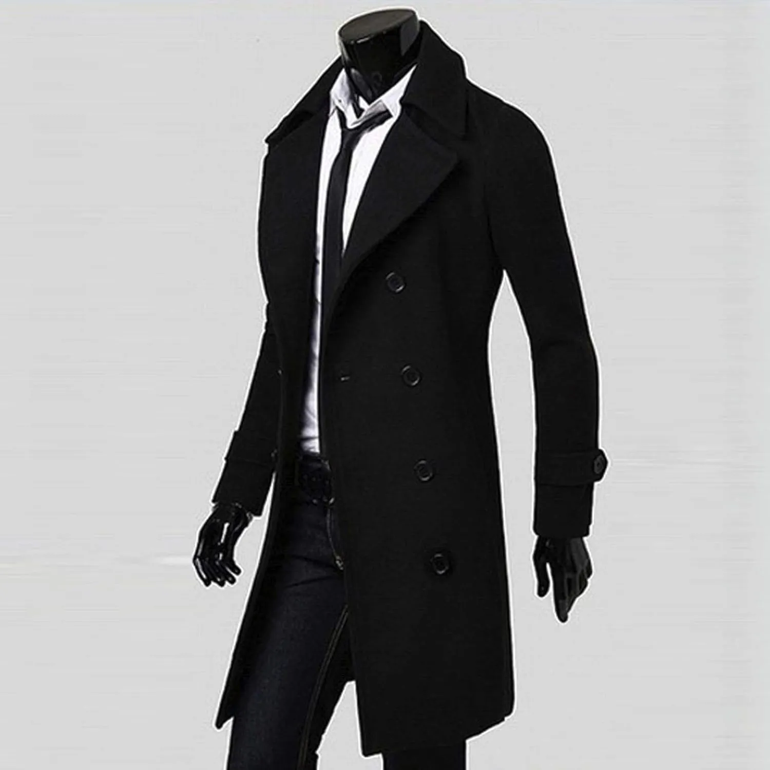 Trench Coats for Men,Slim Wool Blend Overcoat Lapel Double Breasted Full Length Windbreaker Business Long Pea Coat