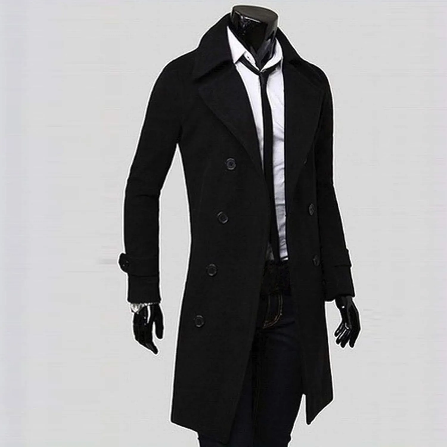 Trench Coats for Men,Slim Wool Blend Overcoat Lapel Double Breasted Full Length Windbreaker Business Long Pea Coat