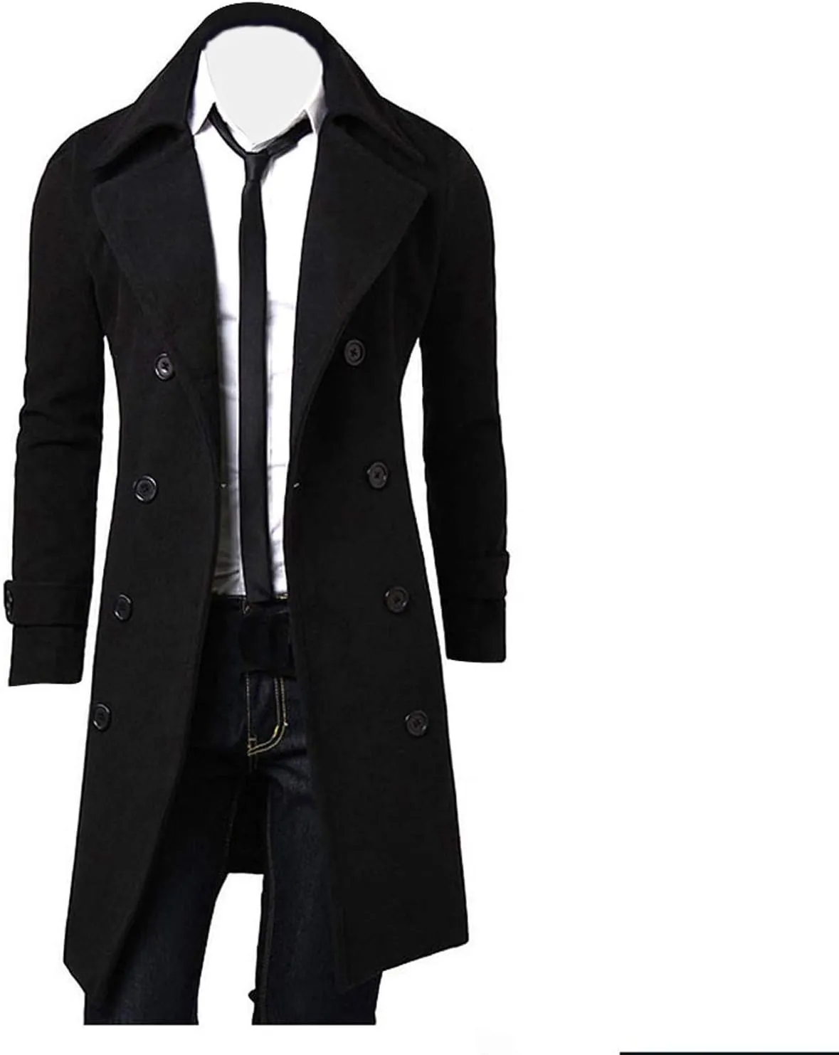 Trench Coats for Men,Slim Wool Blend Overcoat Lapel Double Breasted Full Length Windbreaker Business Long Pea Coat