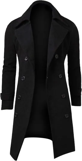 Trench Coats for Men,Slim Wool Blend Overcoat Lapel Double Breasted Full Length Windbreaker Business Long Pea Coat