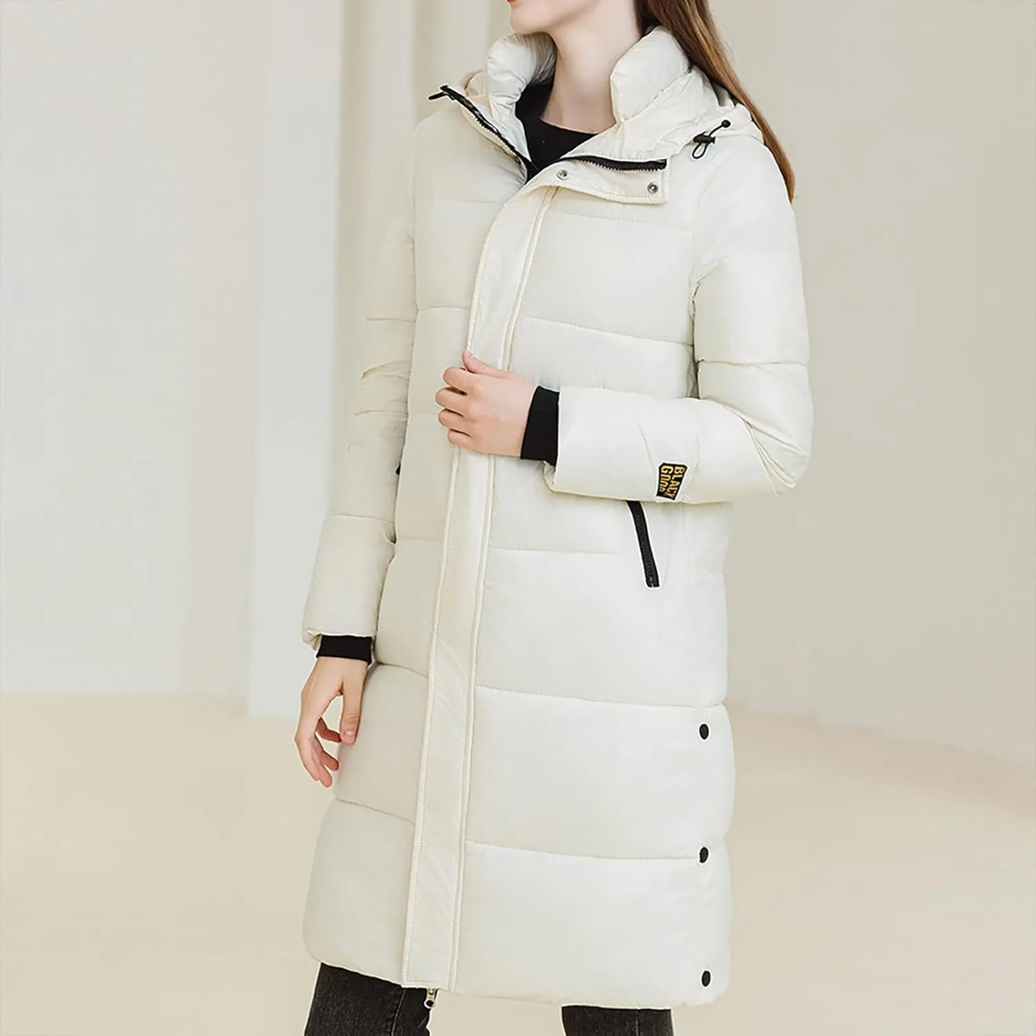 Women Long Puffer Jackets Winter Warm Quilted Hooded Coat Maxi Down Padded Coat Trendy Thicken Outerwear Overcoats