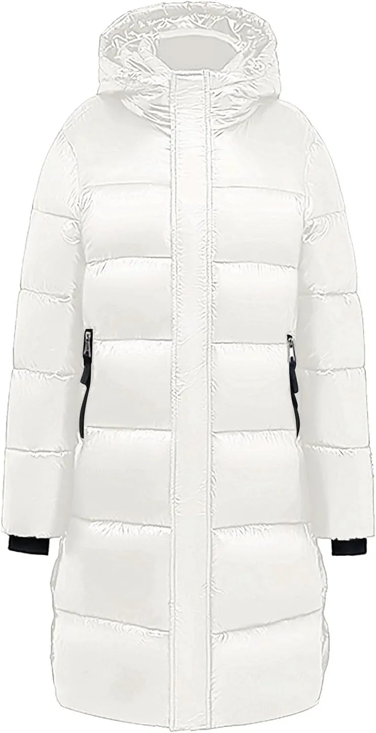 Women Long Puffer Jackets Winter Warm Quilted Hooded Coat Maxi Down Padded Coat Trendy Thicken Outerwear Overcoats