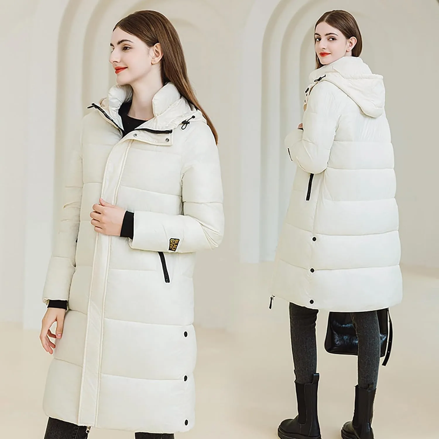 Women Long Puffer Jackets Winter Warm Quilted Hooded Coat Maxi Down Padded Coat Trendy Thicken Outerwear Overcoats