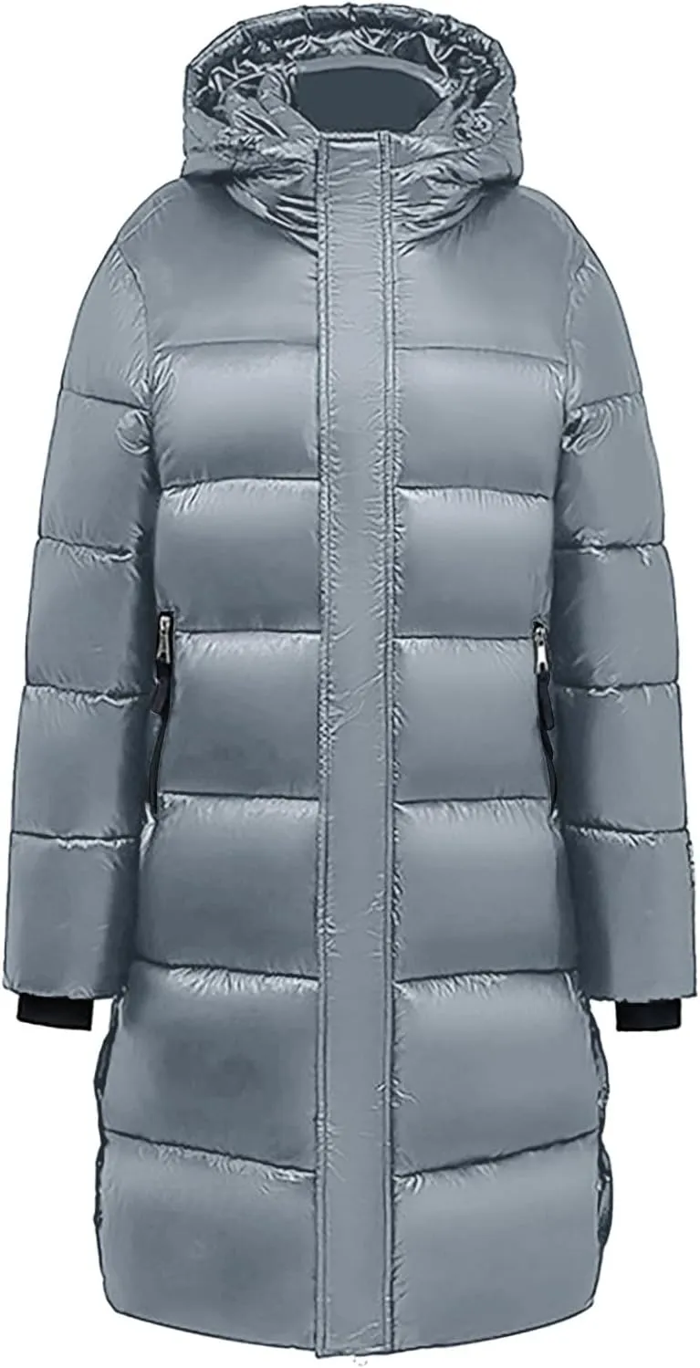 Women Long Puffer Jackets Winter Warm Quilted Hooded Coat Maxi Down Padded Coat Trendy Thicken Outerwear Overcoats