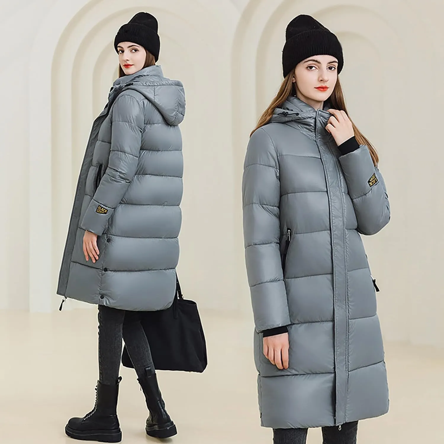 Women Long Puffer Jackets Winter Warm Quilted Hooded Coat Maxi Down Padded Coat Trendy Thicken Outerwear Overcoats