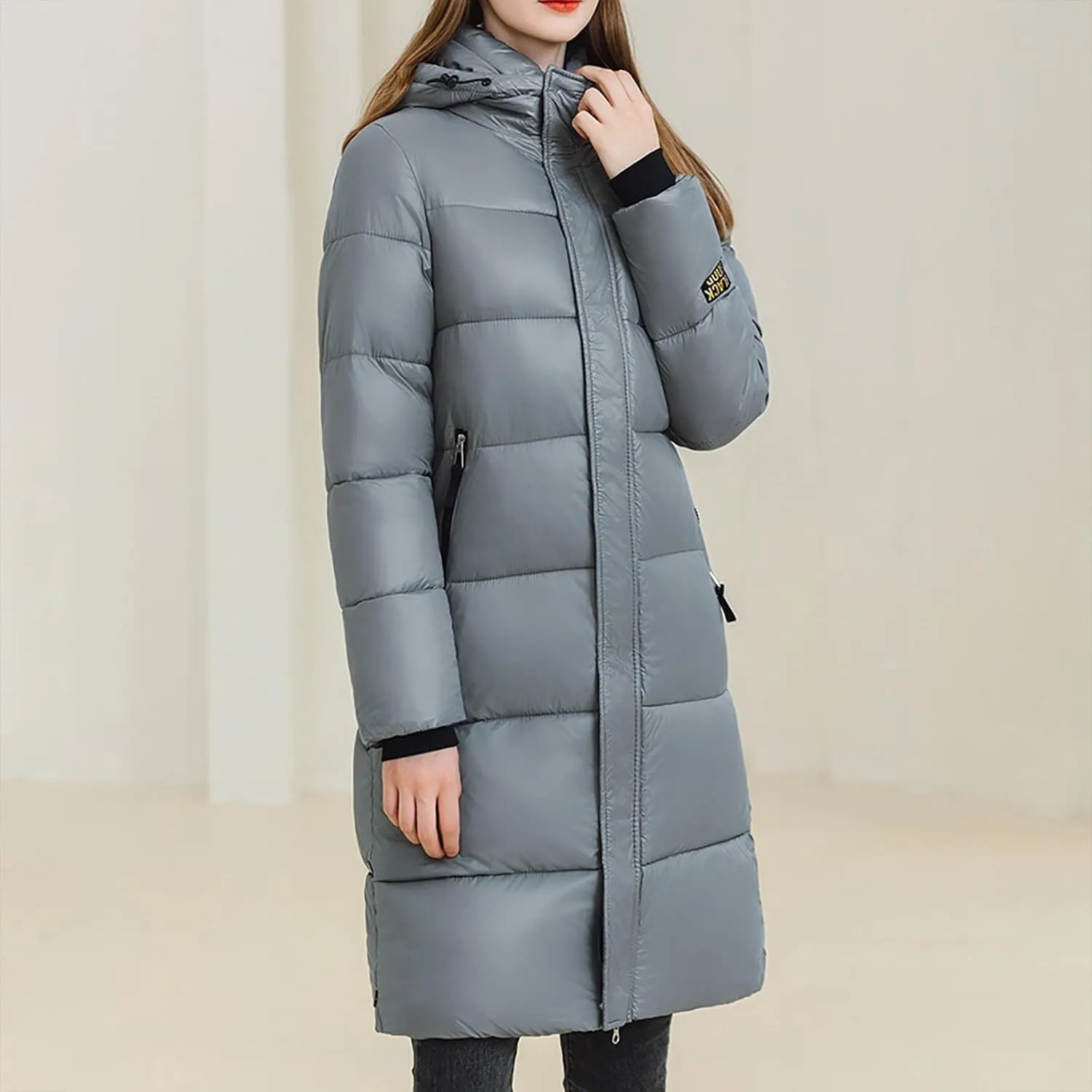Women Long Puffer Jackets Winter Warm Quilted Hooded Coat Maxi Down Padded Coat Trendy Thicken Outerwear Overcoats