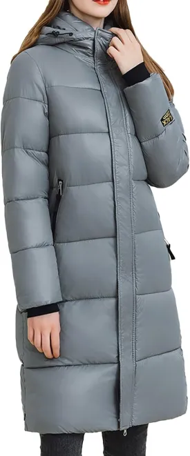 Women Long Puffer Jackets Winter Warm Quilted Hooded Coat Maxi Down Padded Coat Trendy Thicken Outerwear Overcoats