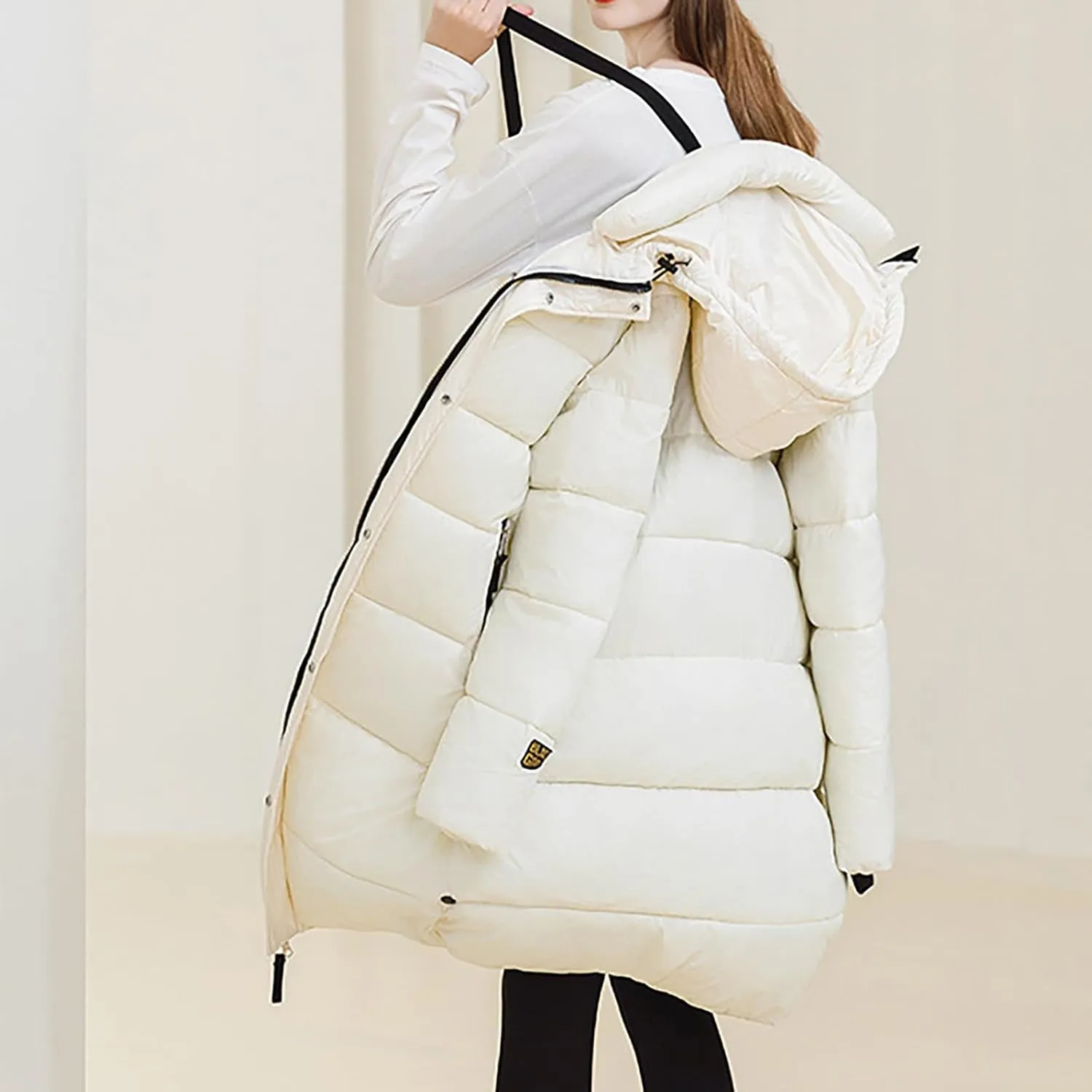 Women Long Puffer Jackets Winter Warm Quilted Hooded Coat Maxi Down Padded Coat Trendy Thicken Outerwear Overcoats