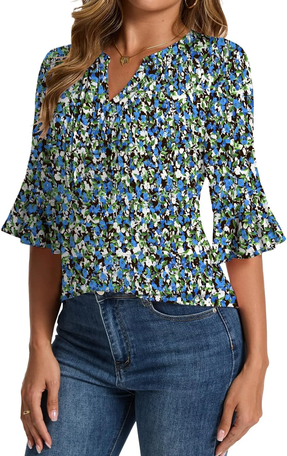 Womens 3/4 Sleeve Tops Shirts for Women Spring Fashion Clothes Trendy Summer Blouses S-XXL
