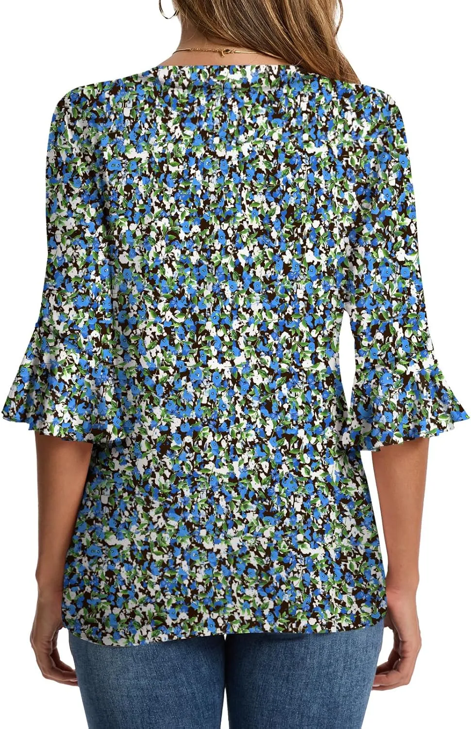 Womens 3/4 Sleeve Tops Shirts for Women Spring Fashion Clothes Trendy Summer Blouses S-XXL