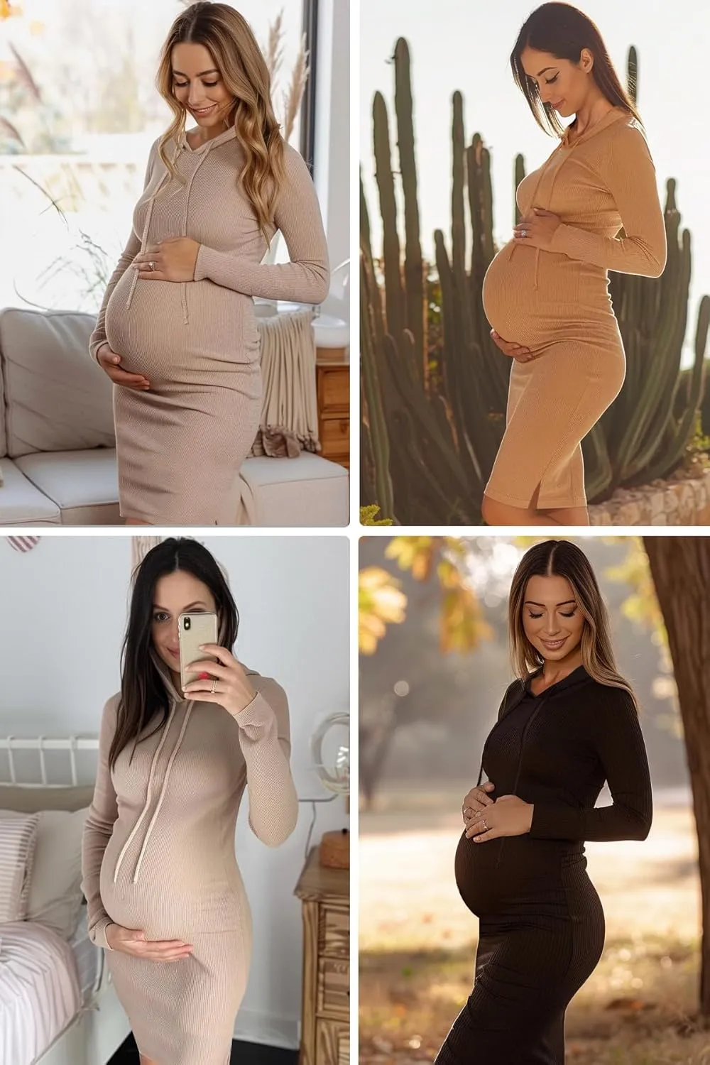 Women's Knit Split Maternity Dress Long Sleeve Ruched Pregnancy Clothes Hoodie Dress
