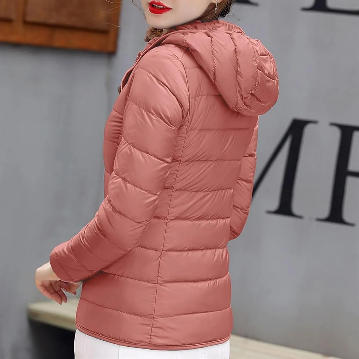 Womens Puffer Hooded Jackets 2023 Winter Warm Packable Down Coats Lightweight Slim Fit Quilted Jacket Outdoor Coats