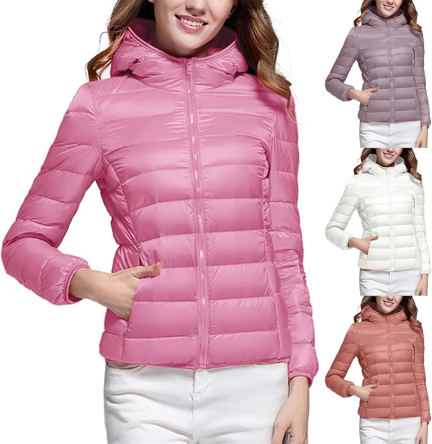 Womens Puffer Hooded Jackets 2023 Winter Warm Packable Down Coats Lightweight Slim Fit Quilted Jacket Outdoor Coats