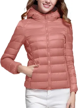 Womens Puffer Hooded Jackets 2023 Winter Warm Packable Down Coats Lightweight Slim Fit Quilted Jacket Outdoor Coats