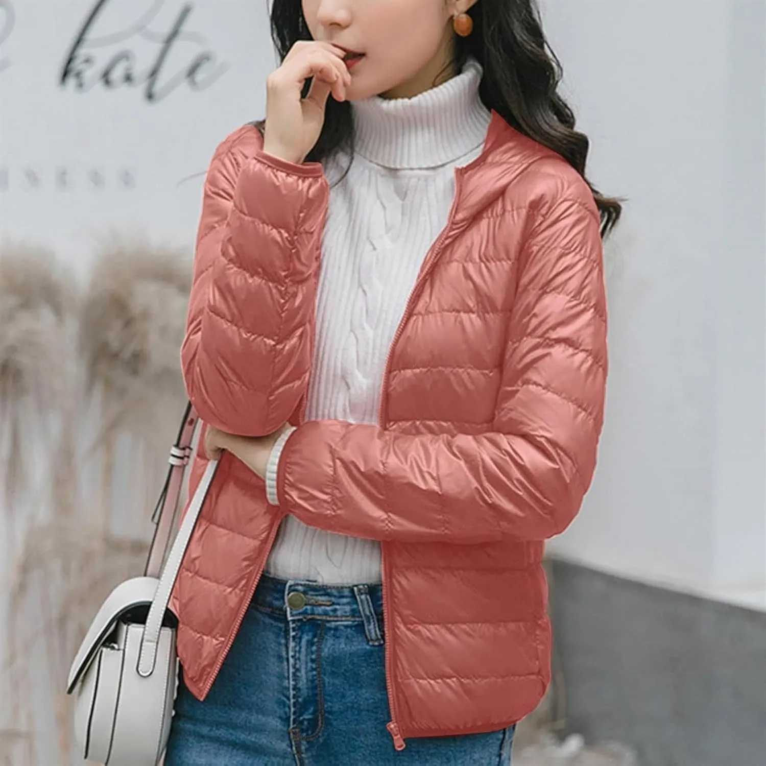 Womens Puffer Hooded Jackets 2023 Winter Warm Packable Down Coats Lightweight Slim Fit Quilted Jacket Outdoor Coats