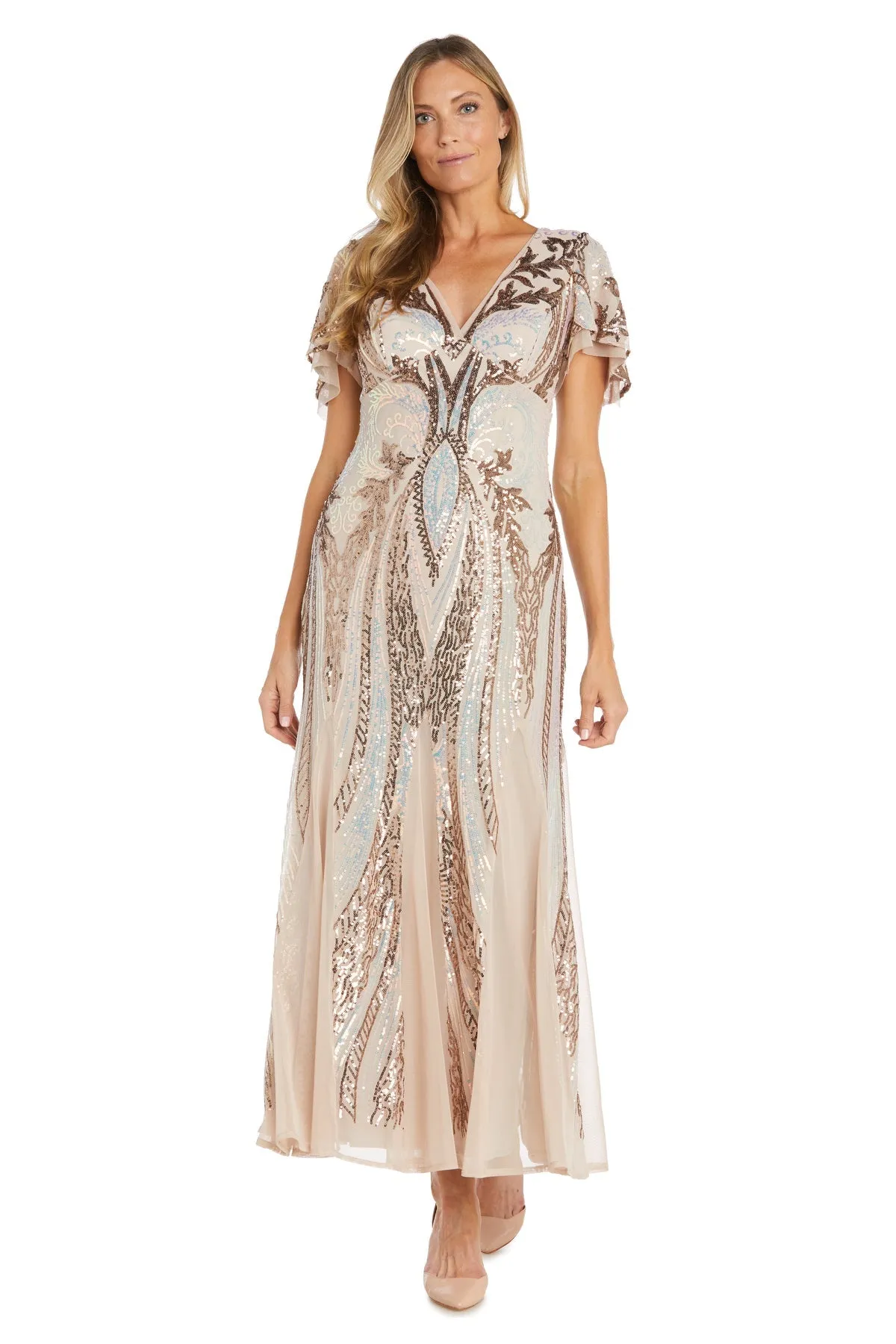 Women's Sequin Gown with Flutter Sleeves