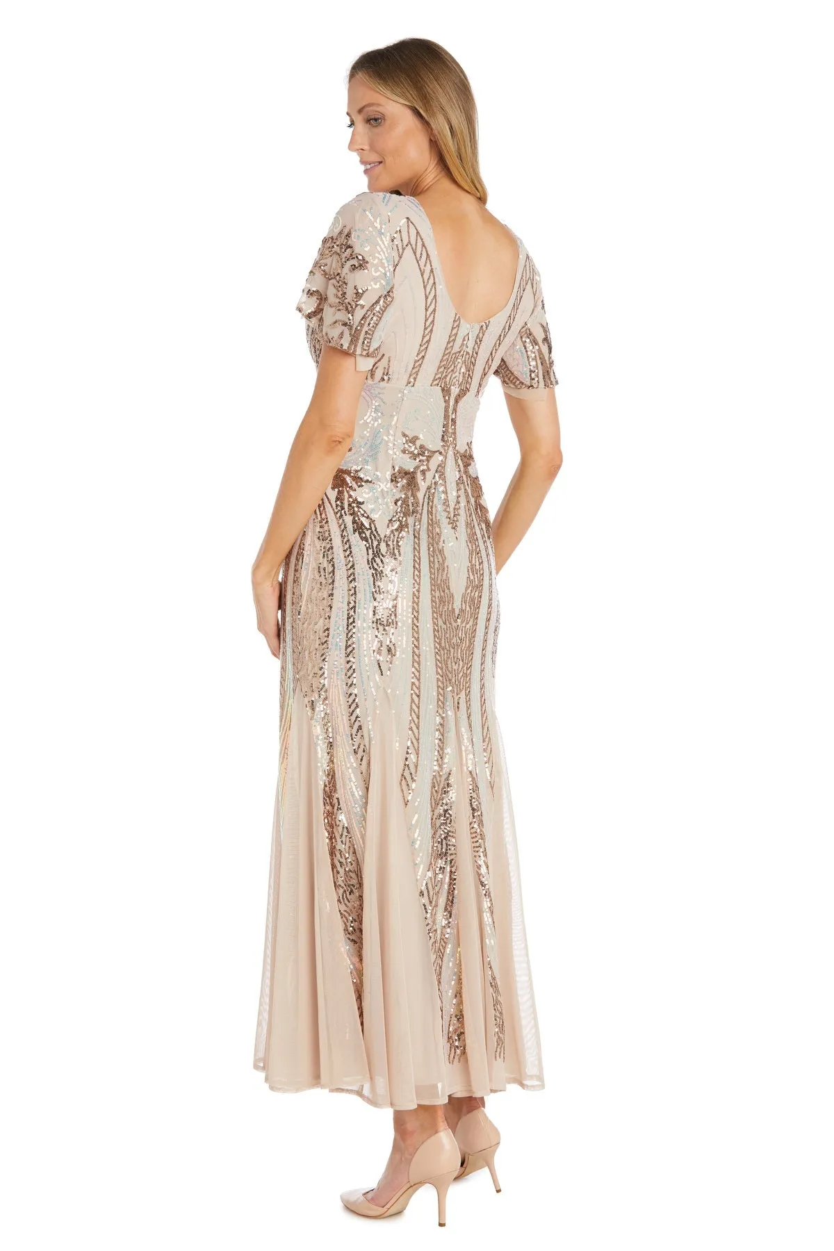 Women's Sequin Gown with Flutter Sleeves