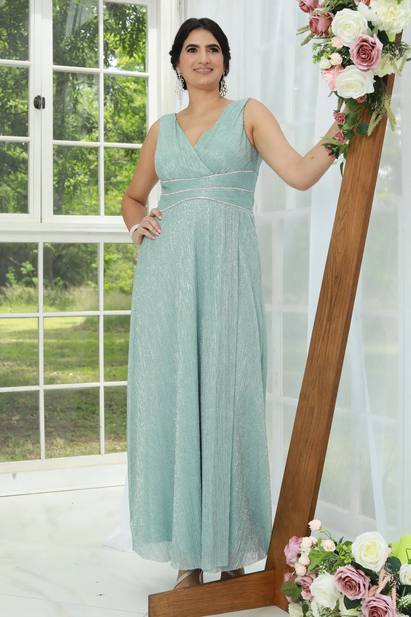 Women's Shimmering Pleated Dress with Rhinestone