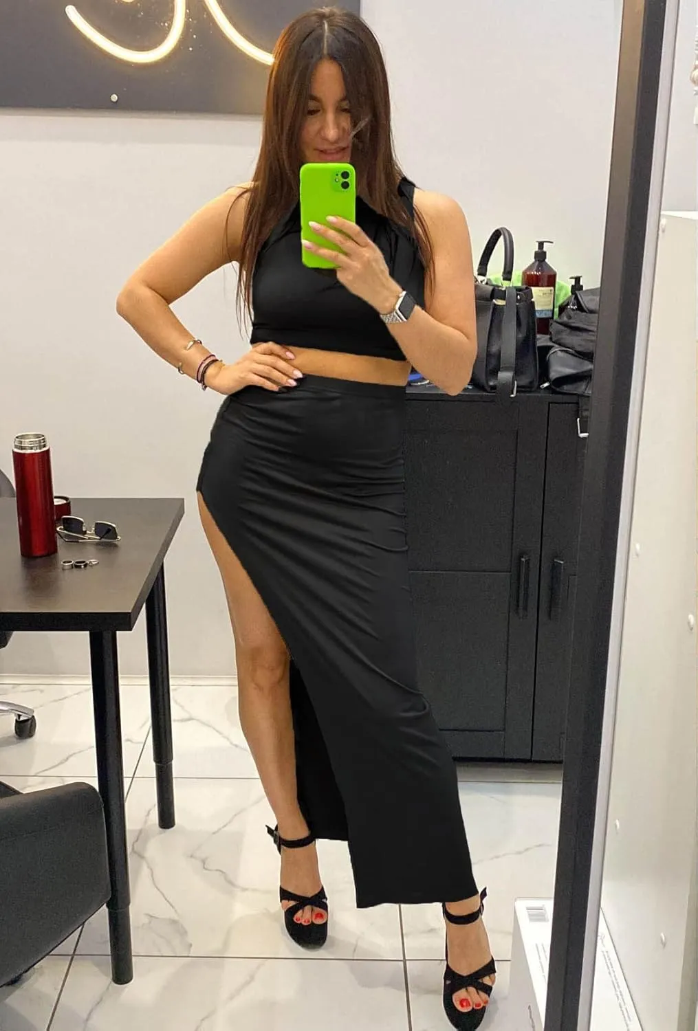 Women's Summer Two Piece Dress Set, Long Skirt with Crop Tank Top