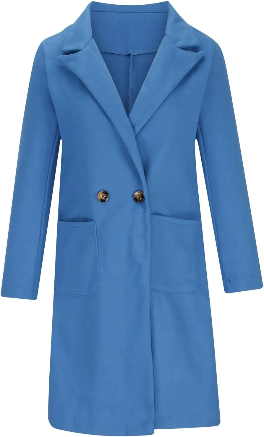 Wool Trench Coat for Women Double Breasted Notched Lapel Peacoat Mid-Long Winter Jackets Overcoats with Pockets