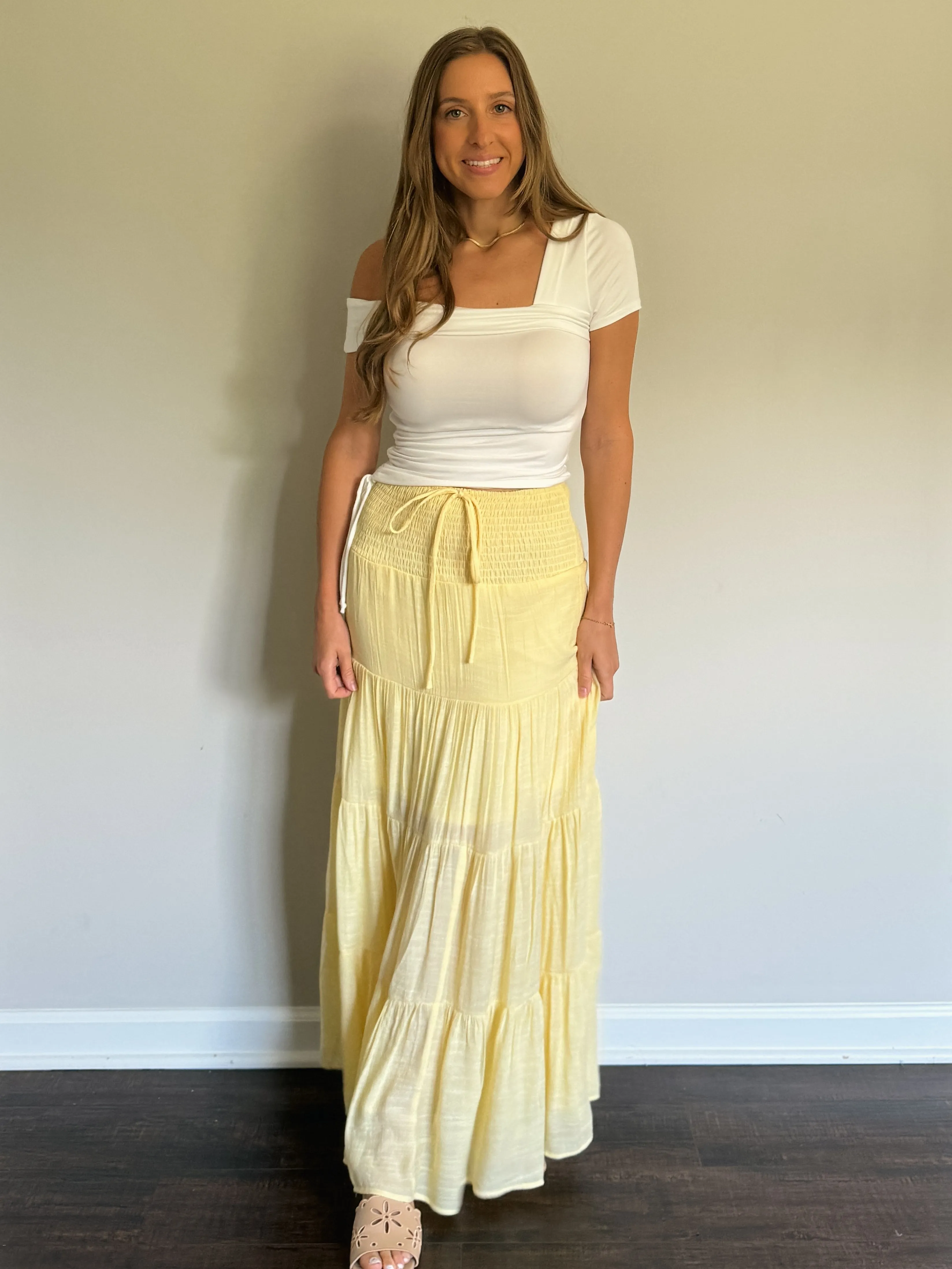 Yellow Smocked Maxi Skirt